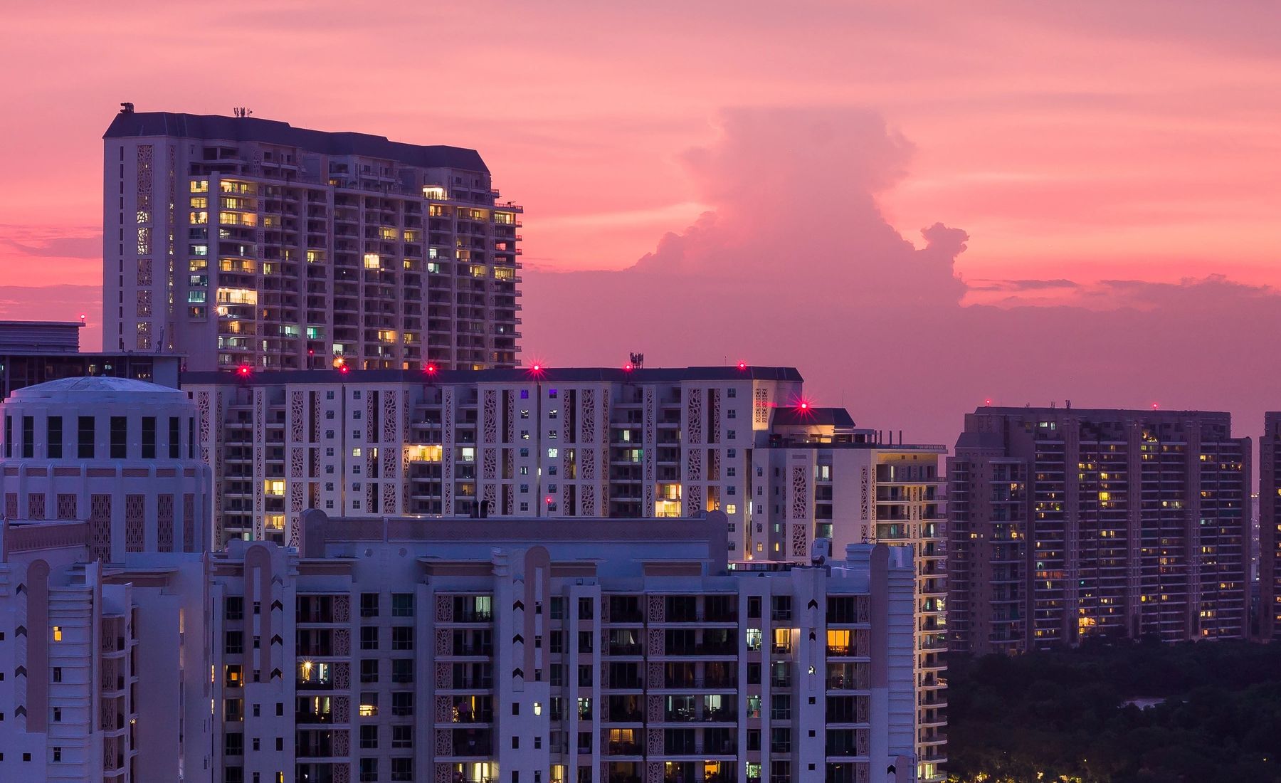 Contemporary residential skyline in warm evening light